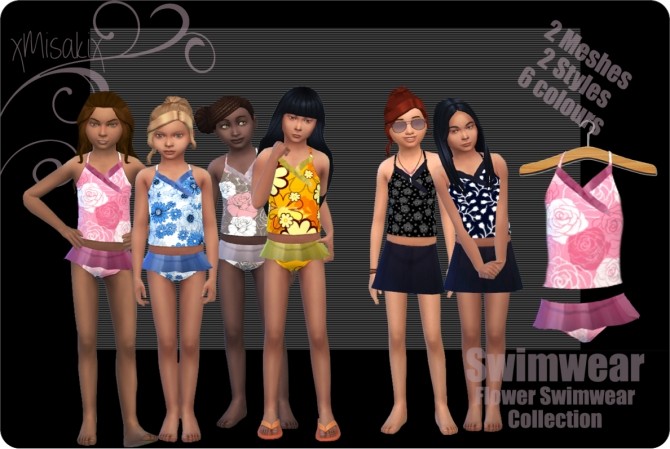 Sims 4 Flower Swimwear Collection for Girls at xMisakix Sims