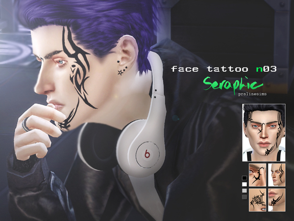 Sims 4 Seraphic Tribal Face Tattoo N03 by Pralinesims at TSR