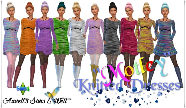 Sims 4 Motley Knitted Dresses at Annett’s Sims 4 Welt