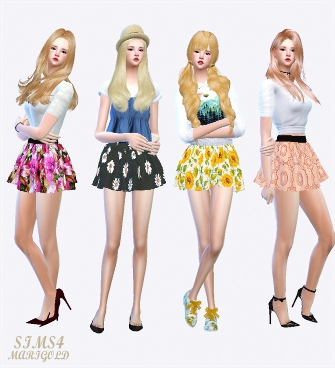 Sims 4 Pattern flare mini skirt v3 floral at Marigold