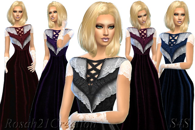 Sims 4 Velvet and lace old dress at Sims Dentelle