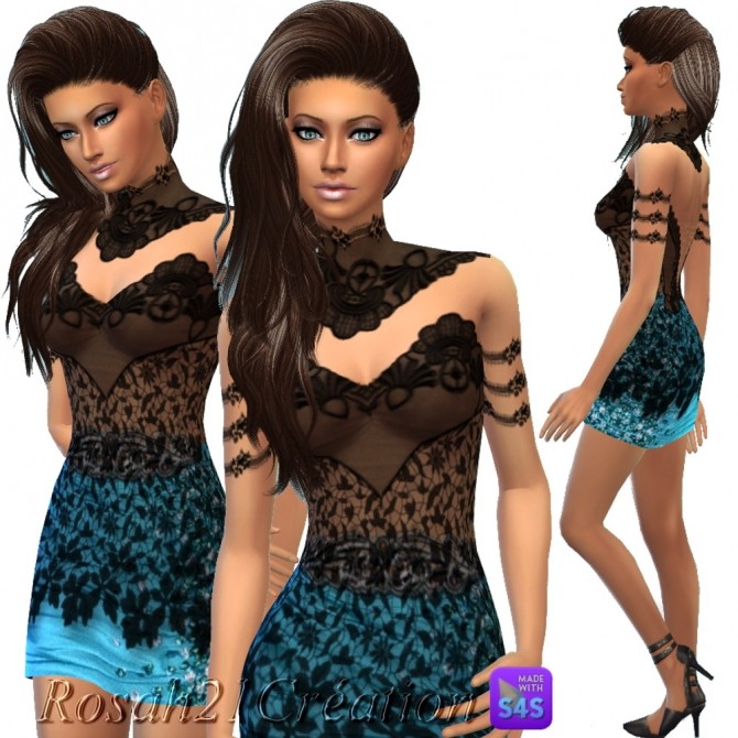 Sims 4 Azurrium dress by Rosah at Sims Dentelle