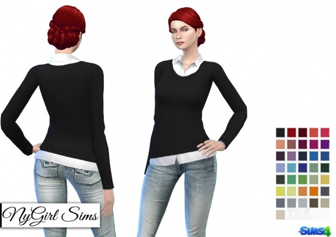 Sims 4 Sweater with White Button Up at NyGirl Sims