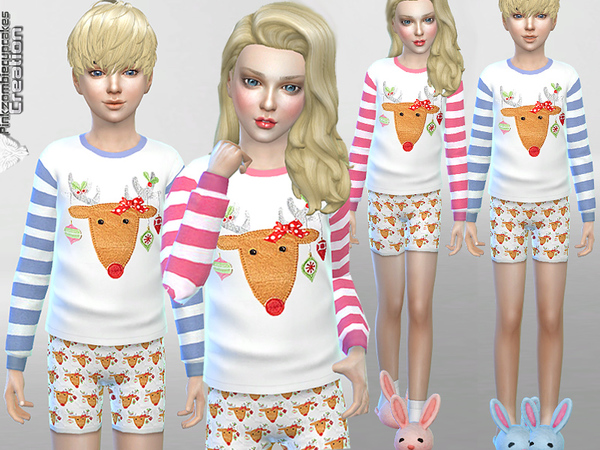 Sims 4 PZC Reindeer Pyjama Winter Set by Pinkzombiecupcakes at TSR
