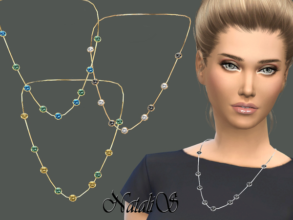 Sims 4 Semi precious multi stone necklace by NataliS at TSR
