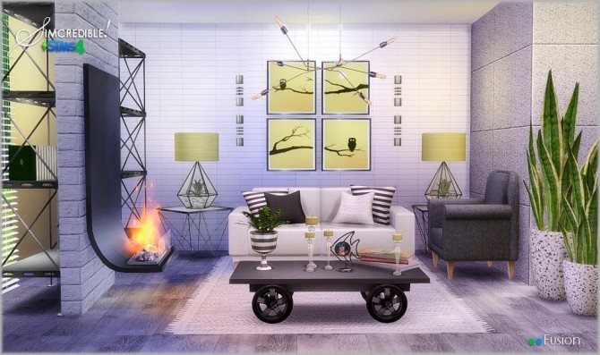 Sims 4 Fusion industrial livingroom at SIMcredible! Designs 4