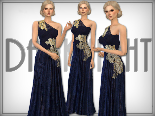 Sims 4 Golden Detail Tulle Gown by DarkNighTt at TSR