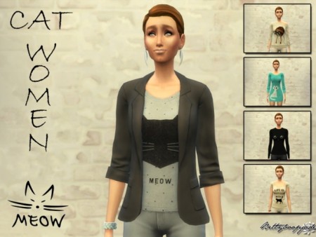 4 printed cats tops and dresses by Bettyboopjade at Sims Artists
