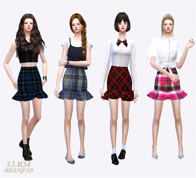 Mermaid line mini skirt checked at Marigold » Sims 4 Updates