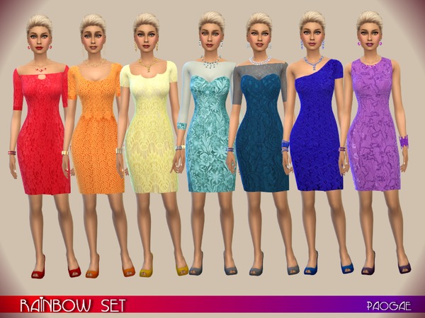 Sims 4 Rainbow dresses set by Paogae at TSR
