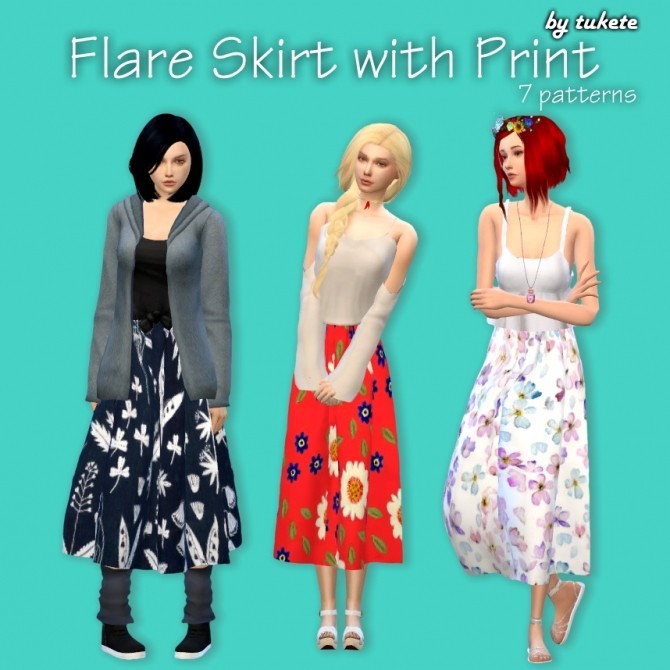 Sims 4 Flare Skirt with Print at Tukete