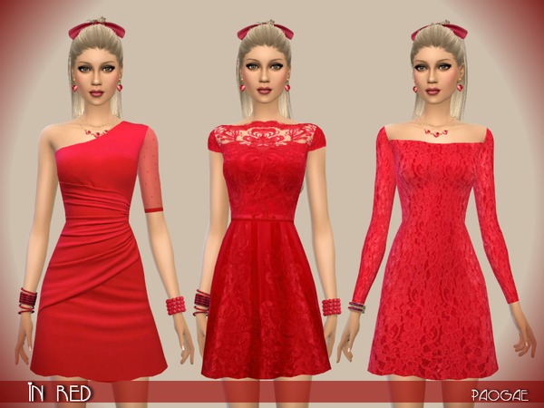 Sims 4 InRed dress by Paogae at TSR