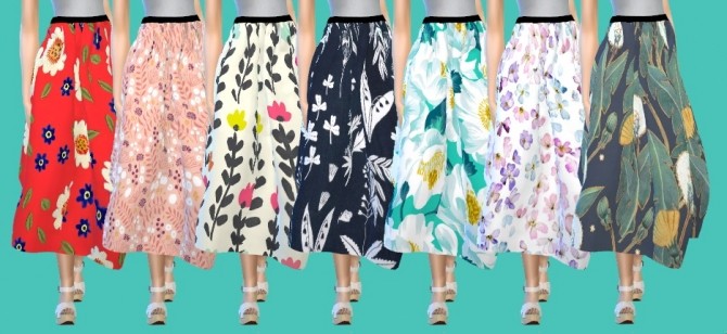Sims 4 Flare Skirt with Print at Tukete