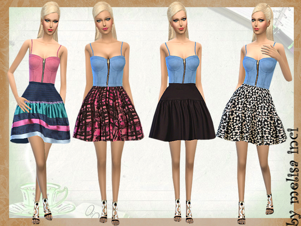 Sims 4 Denim Bralet Floral Dress by melisa inci at TSR