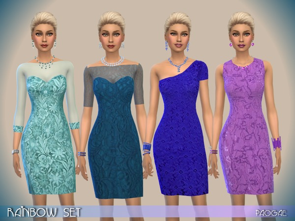 Sims 4 Rainbow dresses set by Paogae at TSR
