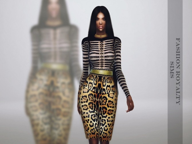 Sims 4 Leopard Dress (Kim Kardashian outfit) at Fashion Royalty Sims
