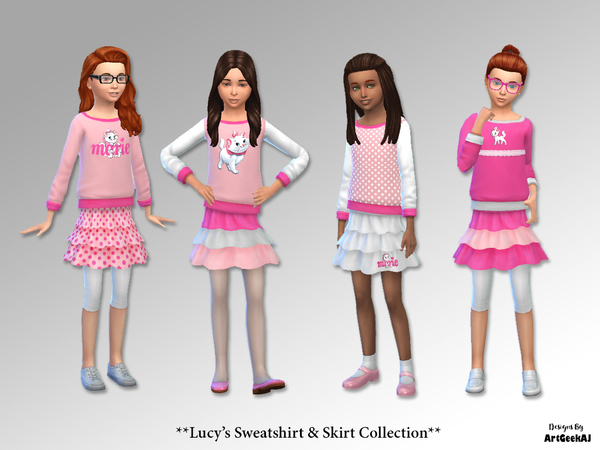 Sims 4 Lucys Sweatshirt & Skirt Collection by ArtGeekAJ at TSR