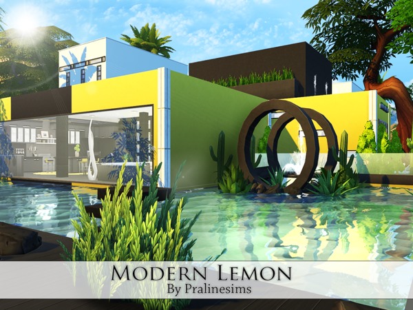 Sims 4 Modern Lemon house by Pralinesims at TSR