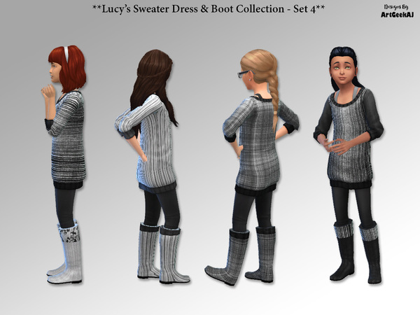 Sims 4 Lucys Sweater Dresses & Boots Set Four by ArtGeekAJ at TSR