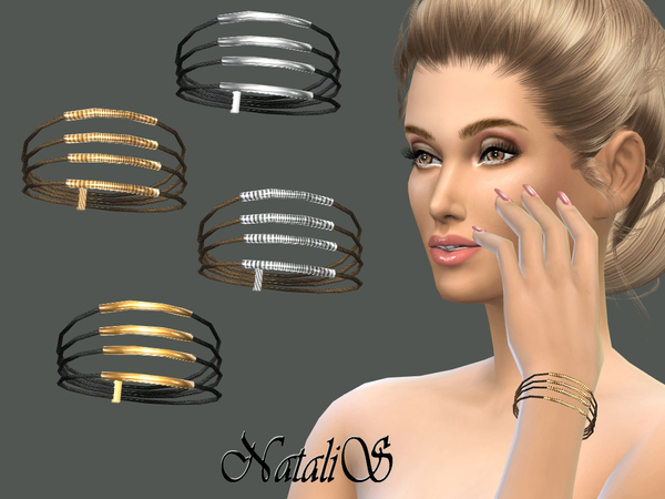 Sims 4 Layered rope and metal tubes bracelet by NataliS at TSR