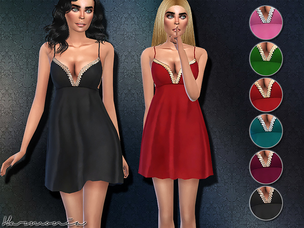 Sims 4 Metallic Embroidered Short Chemise by Harmonia at TSR