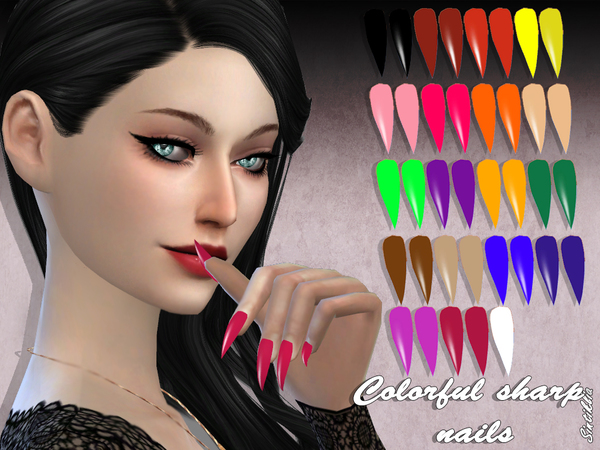 Sims 4 Colorful sharp nails by Sintiklia at TSR