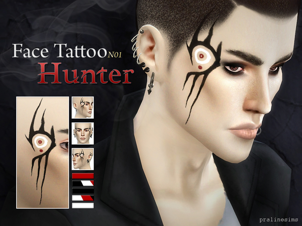 Sims 4 Face Tattoo HUNTER N01 by Pralinesims at TSR