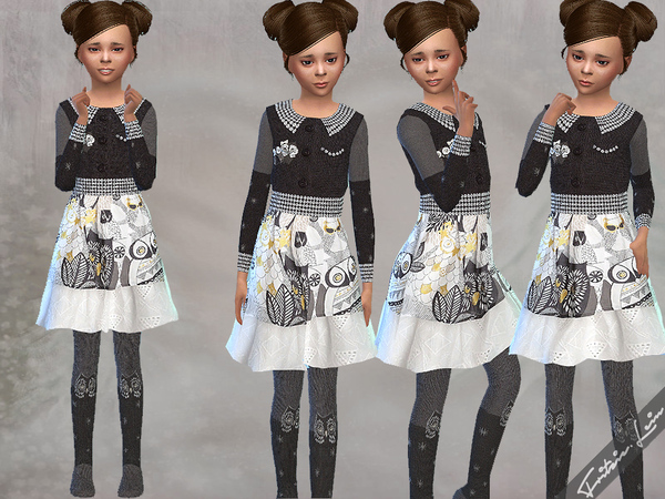 Sims 4 Owl Dress and Cotton Tights by Fritzie.Lein at TSR