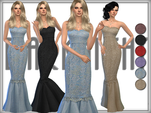 Sims 4 Strapless Lace Tulle Gown by DarkNighTt at TSR