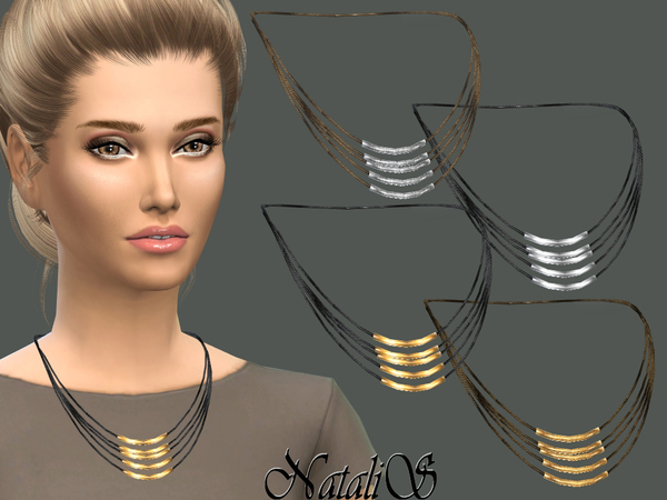 Sims 4 Layered rope and metal tubes necklace by NataliS at TSR