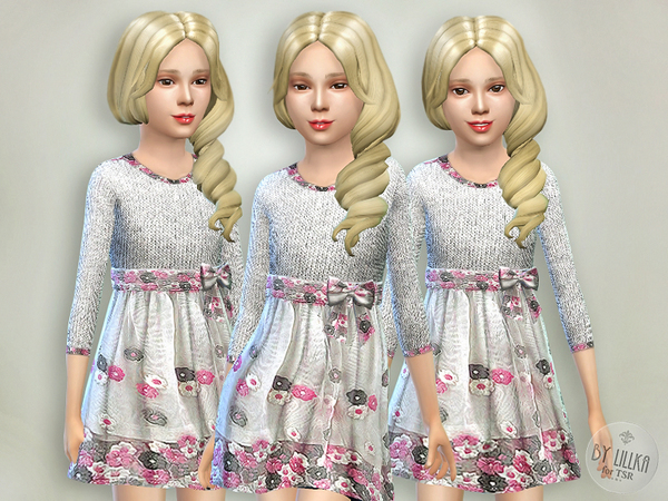 Sims 4 Gray & Pink Knitt Dress by lillka at TSR