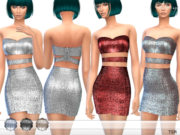 Sims 4 Metallic Two Piece Cut Out Dress by ekinege at TSR