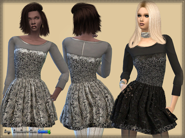 Sims 4 Dress Tweed & Lace at Bukovka