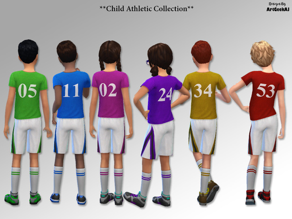 Sims 4 Child Athletic School Sports Team T Shirt, Shorts & Sock Set by ArtGeekAJ at TSR