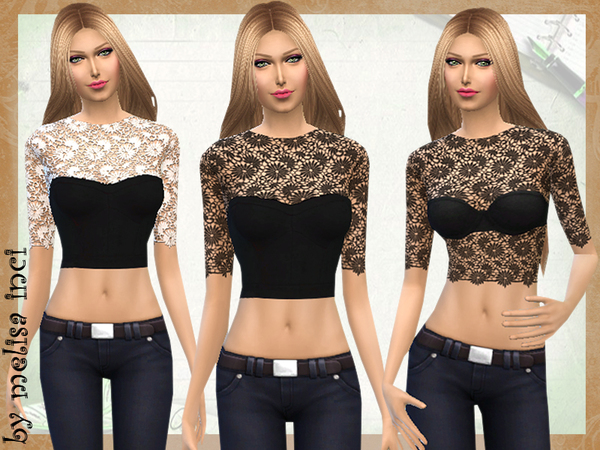 Sims 4 Black Full Lace Tops by melisa inci at TSR