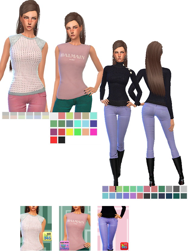 Sims 4 Sleeveless T shirts recolors and Skinny Jeans at Gisheld