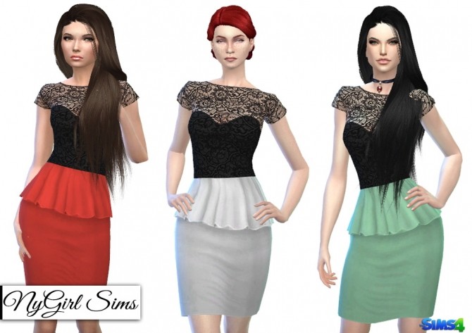 Sims 4 Black Lace Peplum Dress at NyGirl Sims