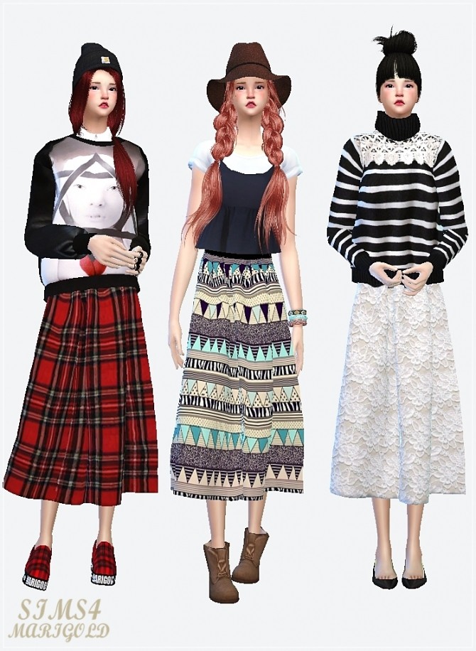 Sims 4 Long flare skirt at Marigold