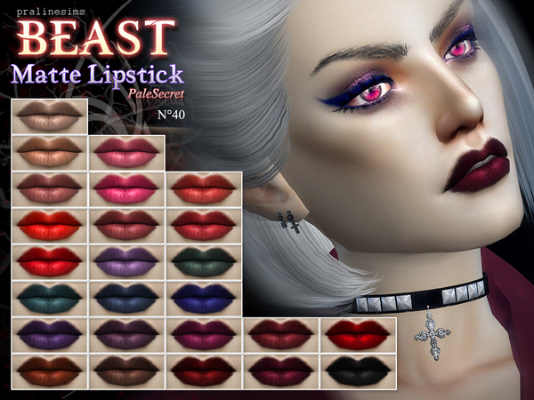 Sims 4 BEAST Matte Lipstick 25 Colors N40 by Pralinesims at TSR