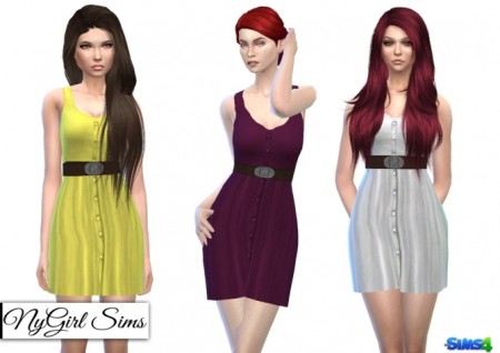 Belted Button Up Tank Dress in Solids at NyGirl Sims » Sims 4 Updates