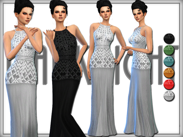 Sims 4 Embellished Pleated Silk Chiffon Gown by DarkNighTt at TSR
