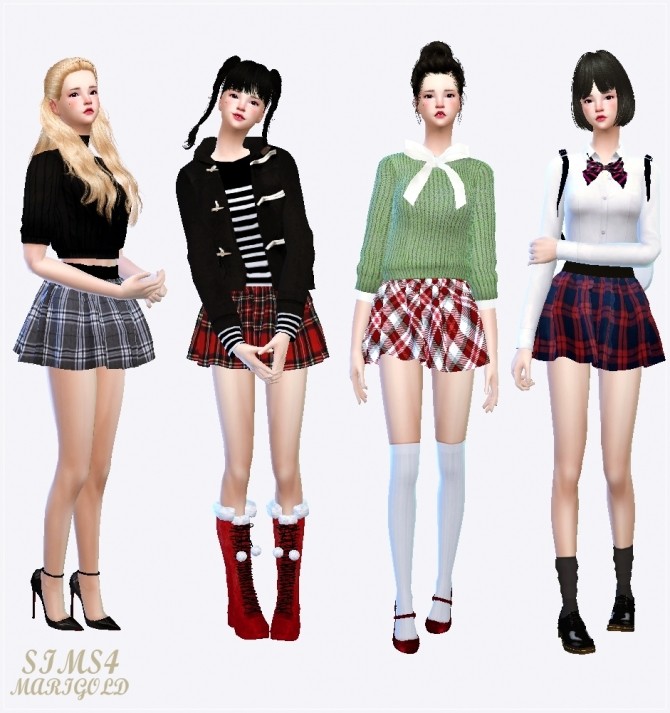 Sims 4 Pattern flare mini skirt v2 checked at Marigold