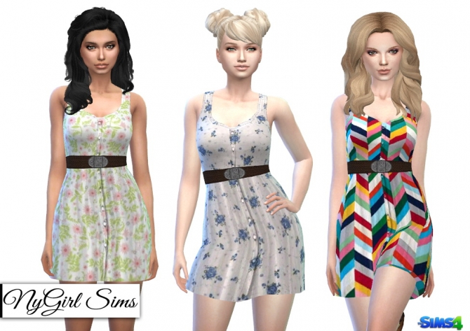 Belted Button Up Tank Dress in Prints at NyGirl Sims » Sims 4 Updates