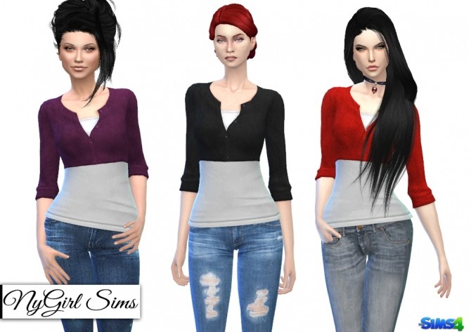 Sims 4 Wool Cardigan Crop with White Tee at NyGirl Sims