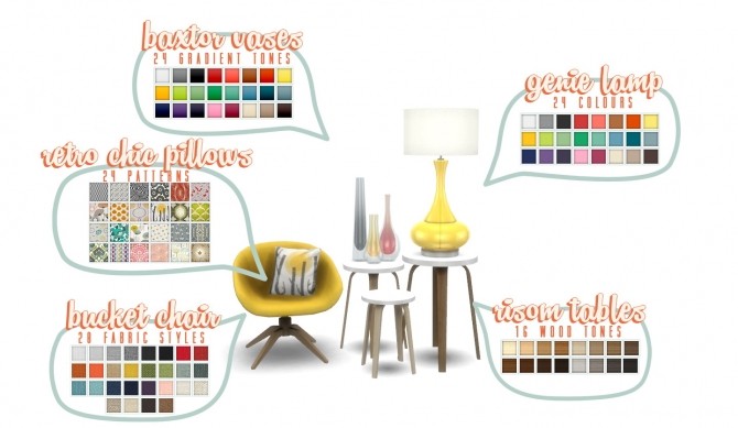 Sims 4 Mid Century Eclectic Object Set at Simsational Designs