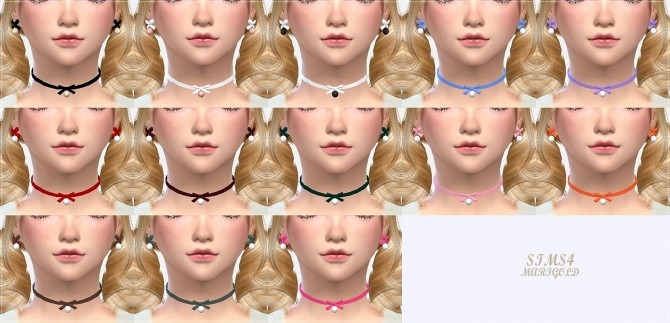 Sims 4 Child thin ribbon choker & earrings at Marigold