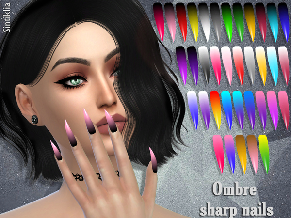 Sims 4 Ombre sharp nails by Sintiklia at TSR