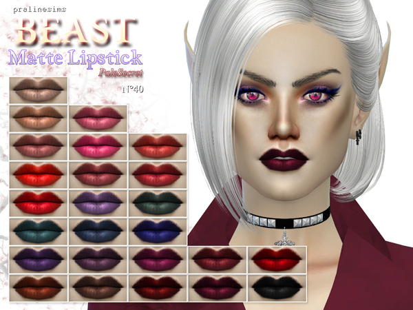 Sims 4 BEAST Matte Lipstick 25 Colors N40 by Pralinesims at TSR