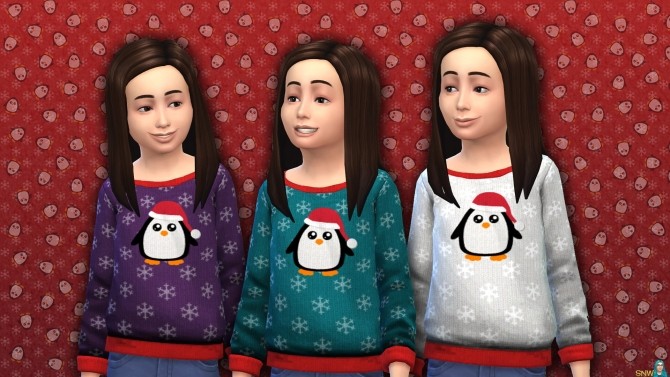 Sims 4 Penguin (Christmas) sweater for kids at Sims Network – SNW