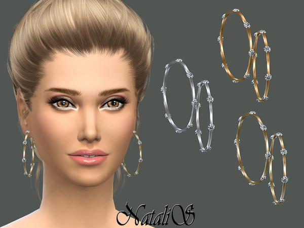 Sims 4 Sleek bangles earrings with crystals by NataliS at TSR
